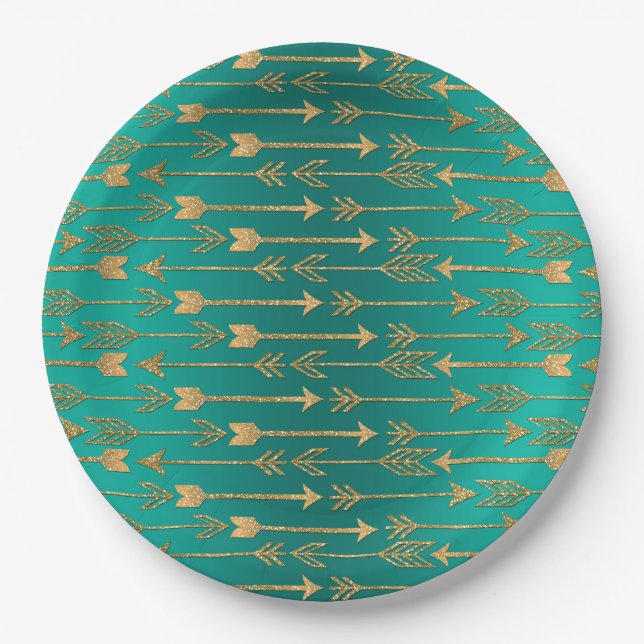 Cute trendy faux gold glitter tribal arrows paper plate (Front)