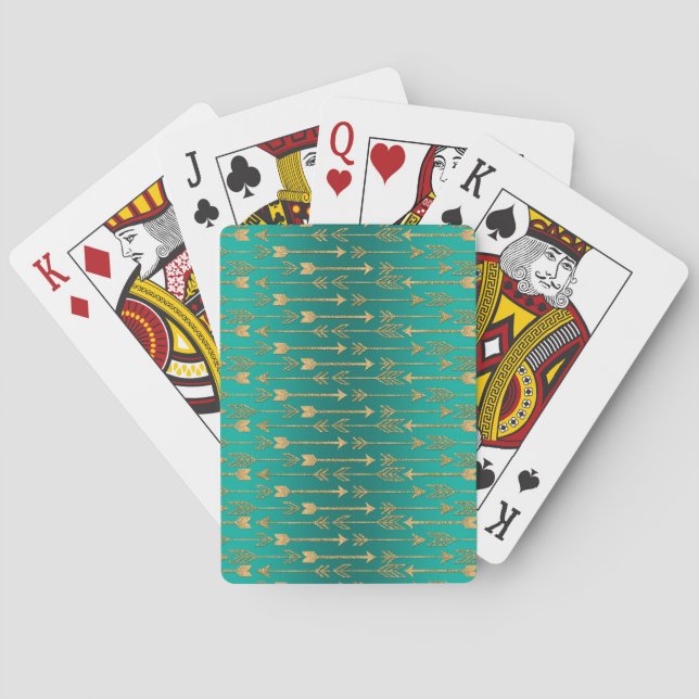 Cute trendy faux gold glitter tribal arrows playing cards (Back)