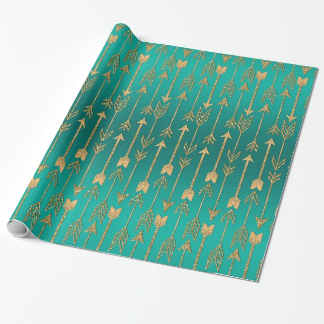Cute trendy faux gold glitter tribal arrows wrapping paper (Unrolled)
