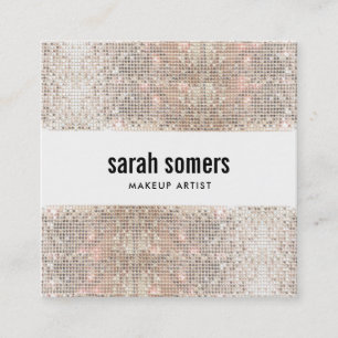 Cute Trendy Faux Silver Sequin Beauty Salon Square Business Card