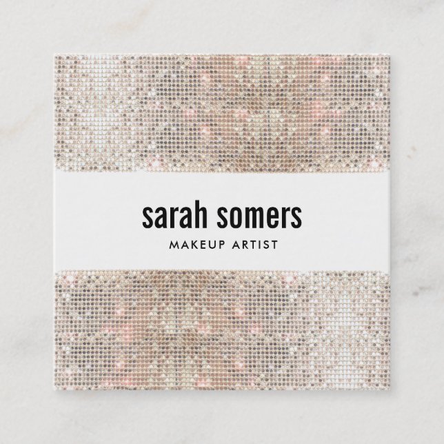 Cute Trendy Faux Silver Sequin Beauty Salon Square Square Business Card (Front)
