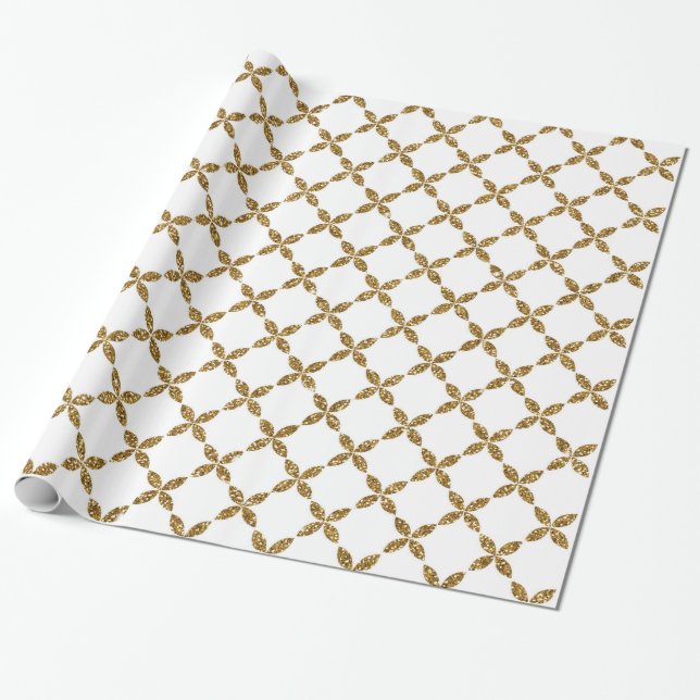 Cute trendy floral faux gold glitter pattern wrapping paper (Unrolled)