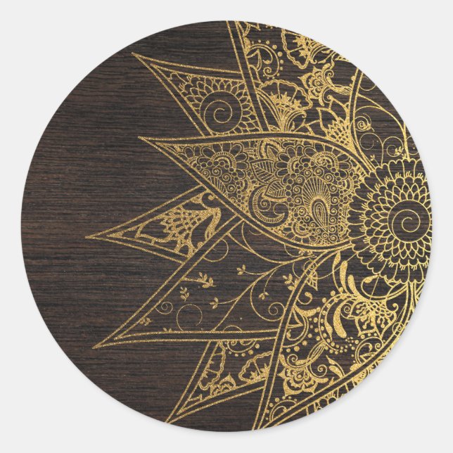 Cute trendy flower henna hand drawn design classic round sticker (Front)