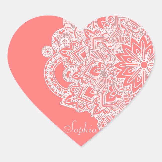 Cute trendy flower henna hand drawn design heart sticker (Front)