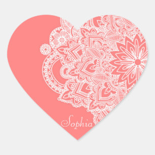 Cute trendy flower henna hand drawn design heart sticker