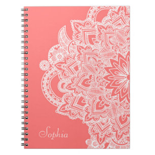 Cute trendy flower henna hand drawn design notebook