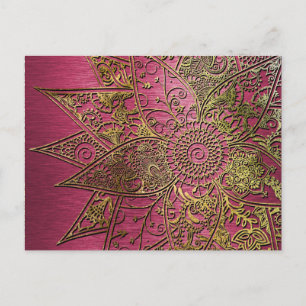 Cute trendy flower henna hand drawn design postcard