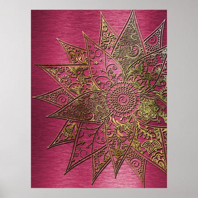 Cute trendy flower henna hand drawn design poster (Front)