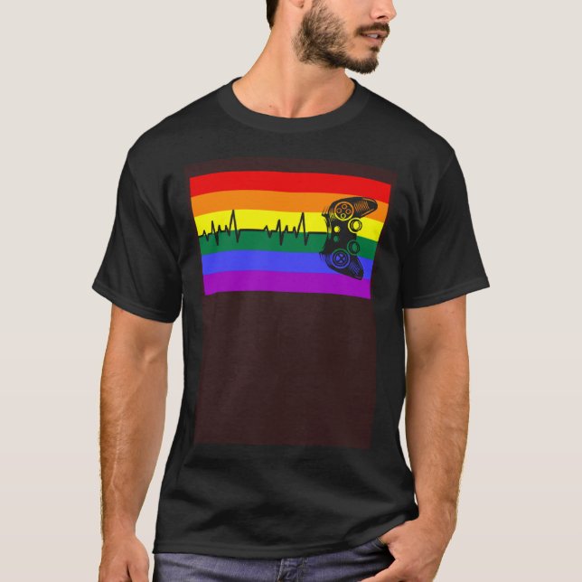 Cute Trendy Gamer Love LGBTQ Gay Pride Flag Queer T-Shirt (Front)