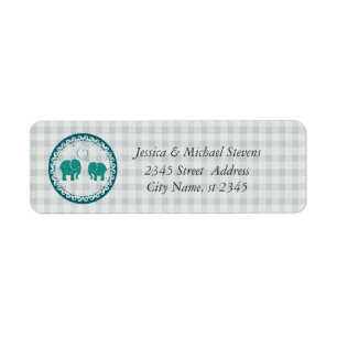 Cute trendy gingham elephants in love wedding