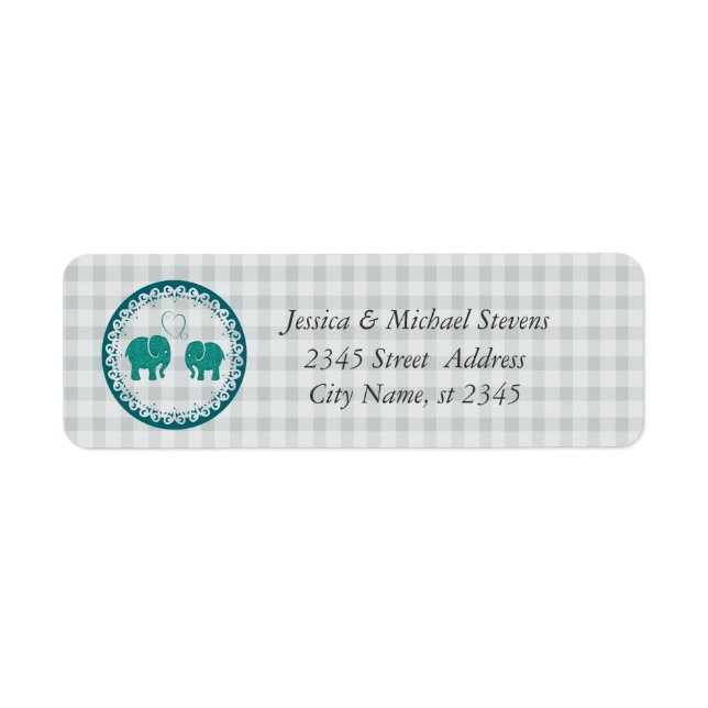 Cute trendy gingham elephants in love wedding (Front)