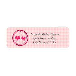 Cute trendy gingham elephants in love wedding