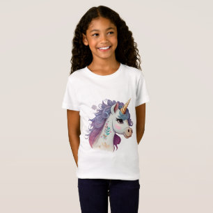 Cute Trendy Girls' Elegant Purple Magical Unicorn T-Shirt