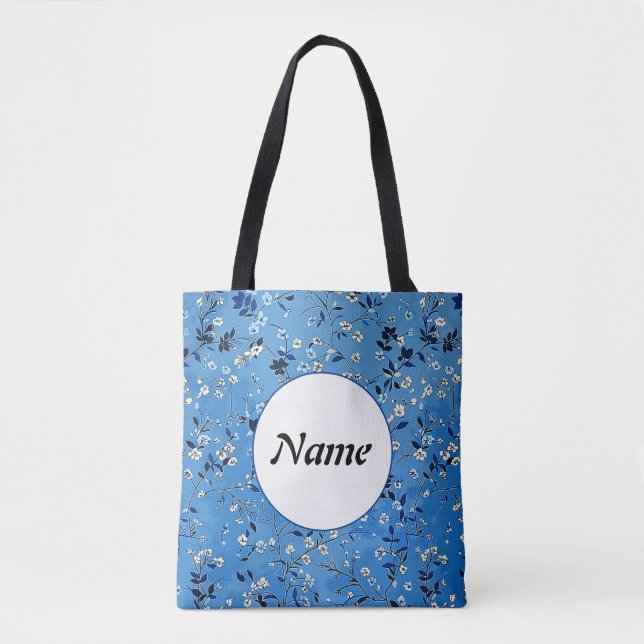 Cute Trendy Girly Cartoon Flowers Name Tote Bag (Front)
