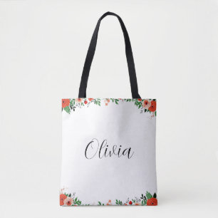 Cute Trendy Girly Cartoon Leaves Olivia Name Tote Bag