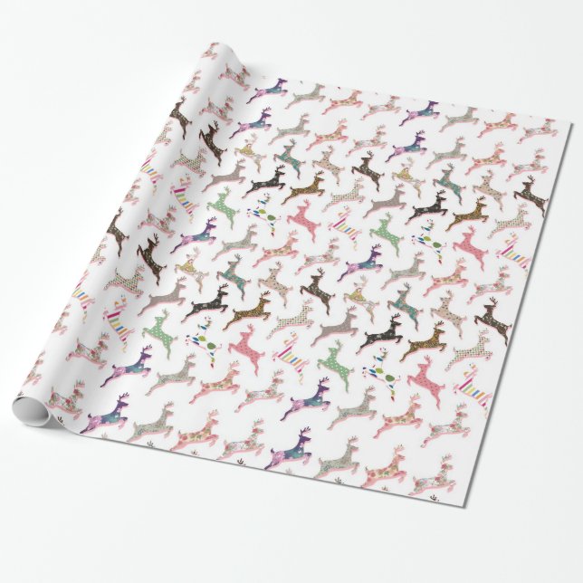 Cute trendy girly deer pattern wrapping paper (Unrolled)