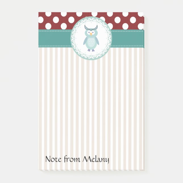 Cute Trendy  girly  fun cartoon owl personalised Post-it Notes (Front)