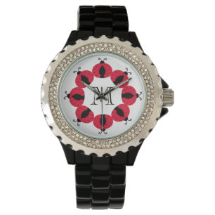 Cute trendy girly fun chic ladybugs monogram watch