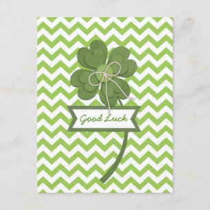 Cute trendy girly "Good Luck" four leaf clover Card