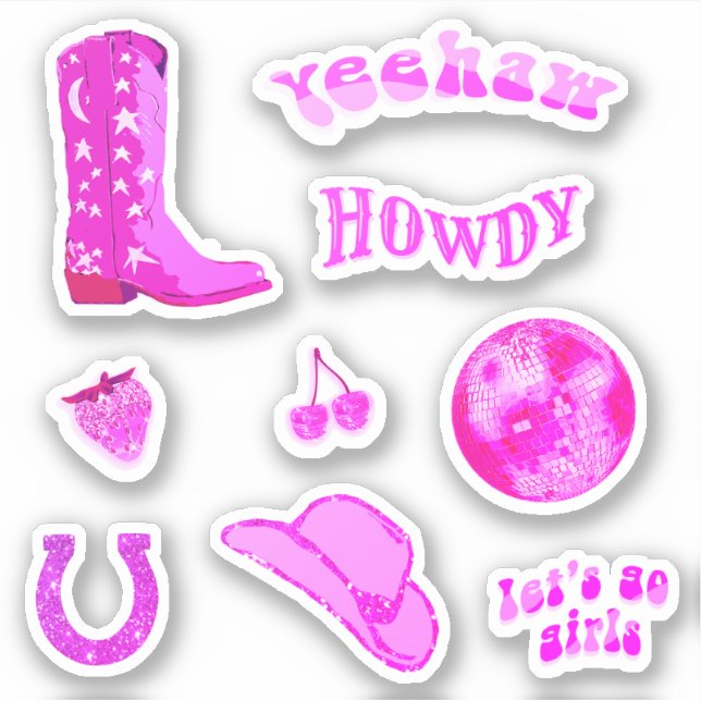 Cute Trendy Girly Hot Pink Cowgirl Aesthetic Set (Front)