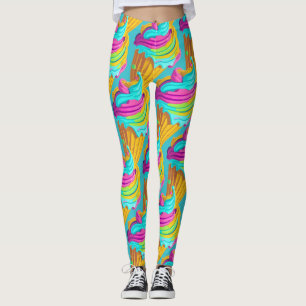 Cute Trendy Girly Hot Pink Neon Ice Cream Pattern  Leggings