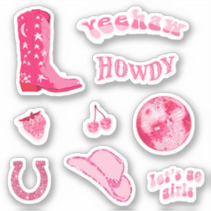 Cute Trendy Girly Pink Cowgirl 70s Aesthetic Set