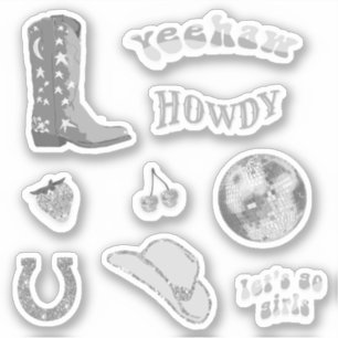 Cute Trendy Girly Silver Cowgirl 70s Aesthetic Set