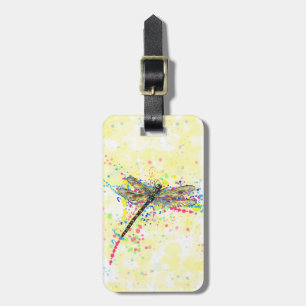 Cute trendy girly watercolor splatters dragonfly luggage tag