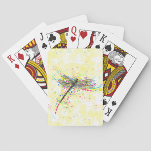 Cute trendy girly watercolor splatters dragonfly playing cards