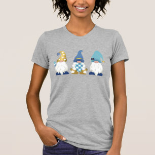 Cute Trendy Gnomes Blue Gold White Buffalo Plaid T T-Shirt