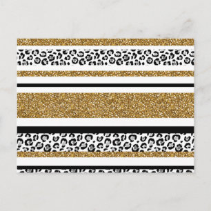 Cute trendy gold faux glitter leopard stripes postcard