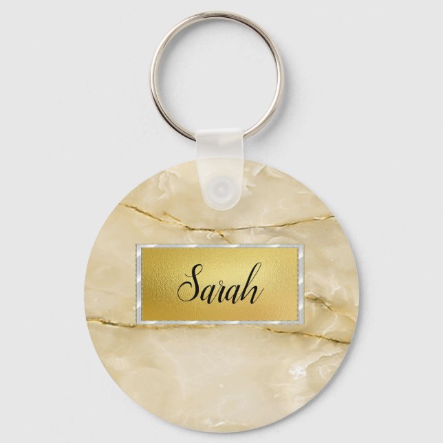 Cute Trendy Gold Marble  Key Ring (Front)