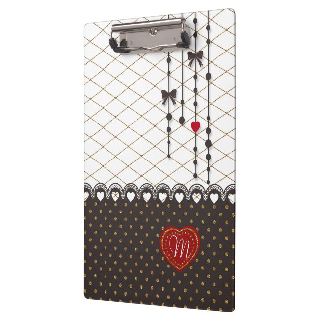 Cute trendy lace faux gold glitter strokes pattern clipboard (Left)