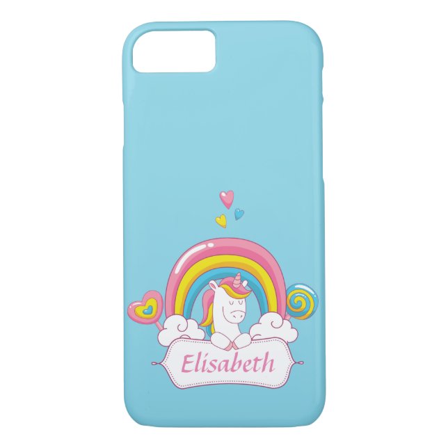 Cute Trendy  Magical Unicorn Custom name blue Case-Mate iPhone Case (Back)