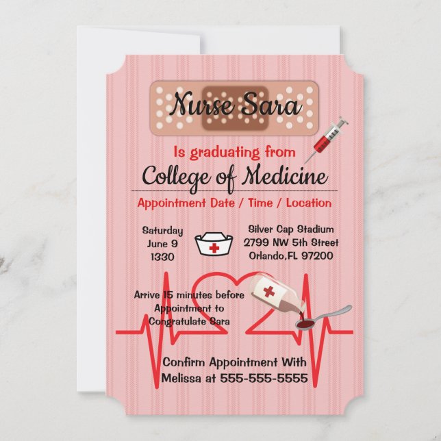 Cute Trendy Medical Nursing School Graduate Invitation (Front)