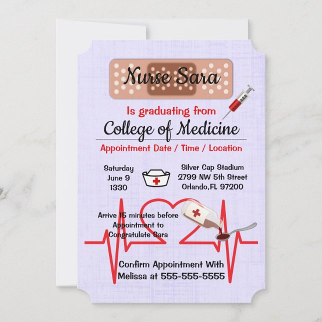 Cute Trendy Medical Nursing School Graduate Invitation (Front)
