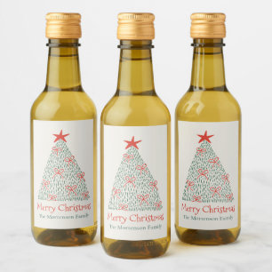Cute Trendy Merry Christmas Tree Custom Party Mini Wine Label