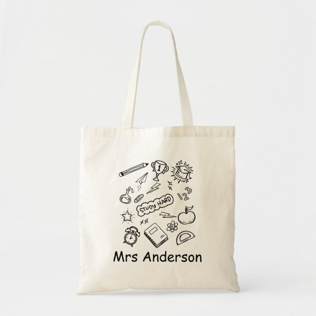 Cute Trendy Minimal Personalised Teacher Tote Bag (Front)