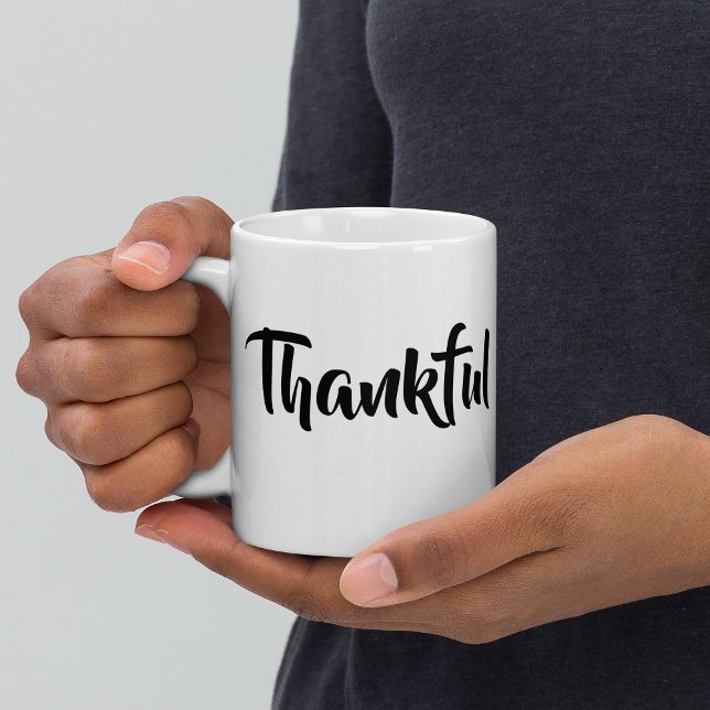 Cute Trendy Minimalist Thankful Thanksgiving Gifts Large Coffee Mug (Creator Uploaded)
