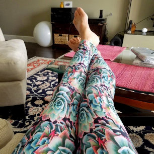 Cute trendy mint green pink cacti pattern bold leggings