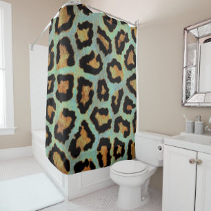 Cute trendy Mint Tease me teal Leopard print Shower Curtain