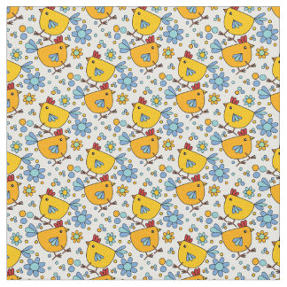 Cute trendy modern colourful chicken and flower fabric