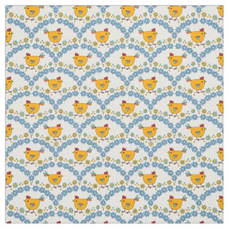 Cute trendy modern colourful chicken and flower fabric