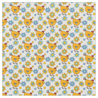 Cute trendy modern colourful chicken and flower fabric