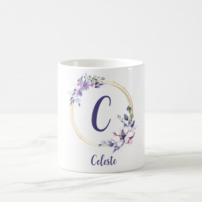 Cute Trendy Monogram Floral Mug (Center)