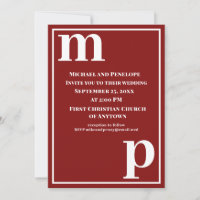 Cute Trendy Monogram Garnet Red Wedding   