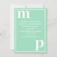 Cute Trendy Monogram Sea Foam Green Wedding 