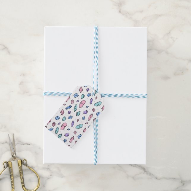 Cute Trendy Pastel Gemstones Gems Crystal Pattern Gift Tags (With Twine)