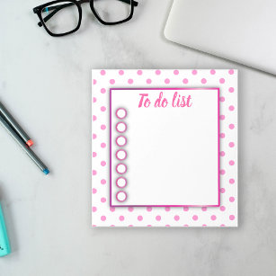 Cute Trendy Pink and White Polka Dot To Do List Notepad