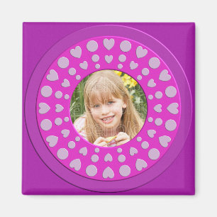 Cute trendy pink heart frame template magnet